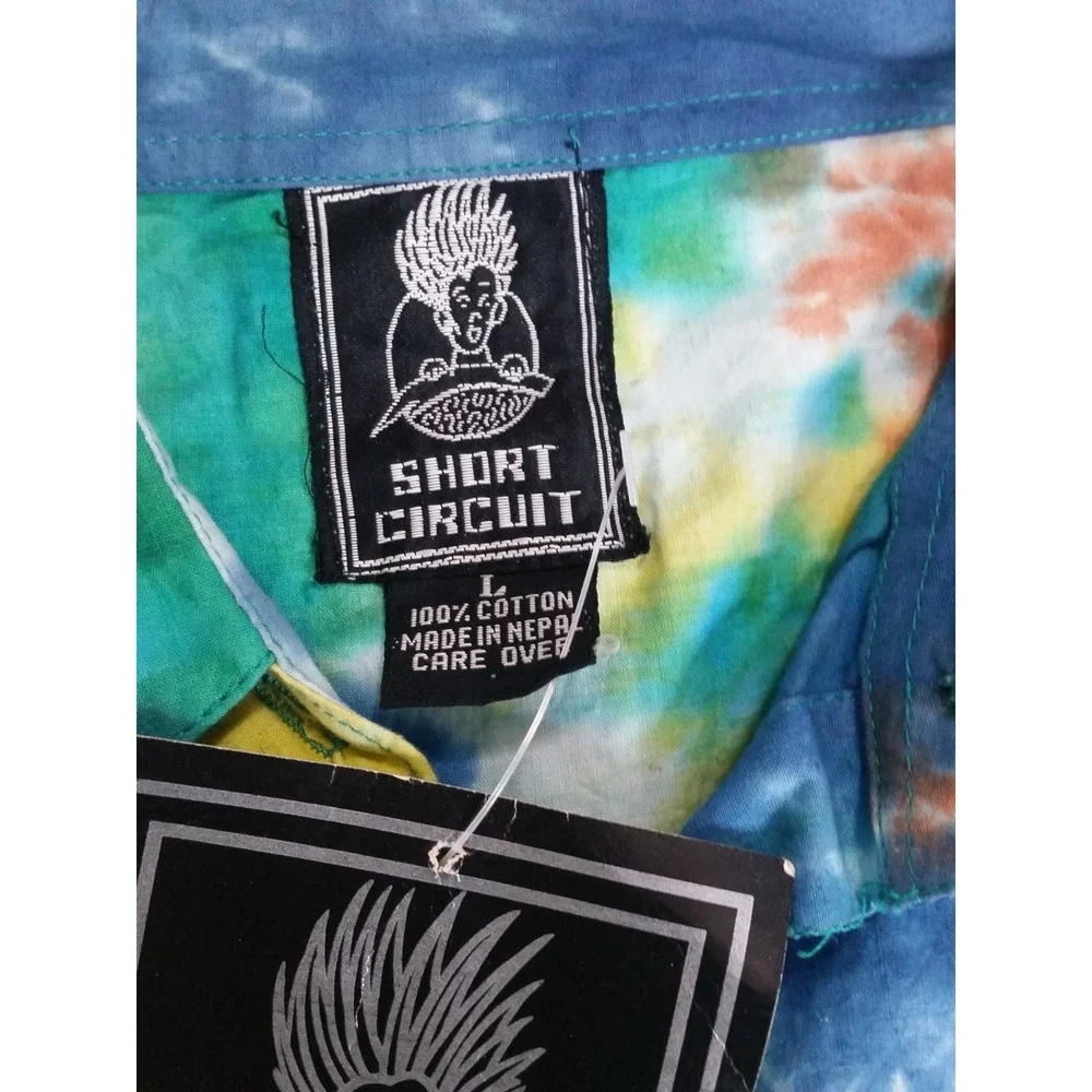 Vintage NEW Short Circuit Tie Dyed Long Sleeve Button Down Shirt Shoulder Pads L